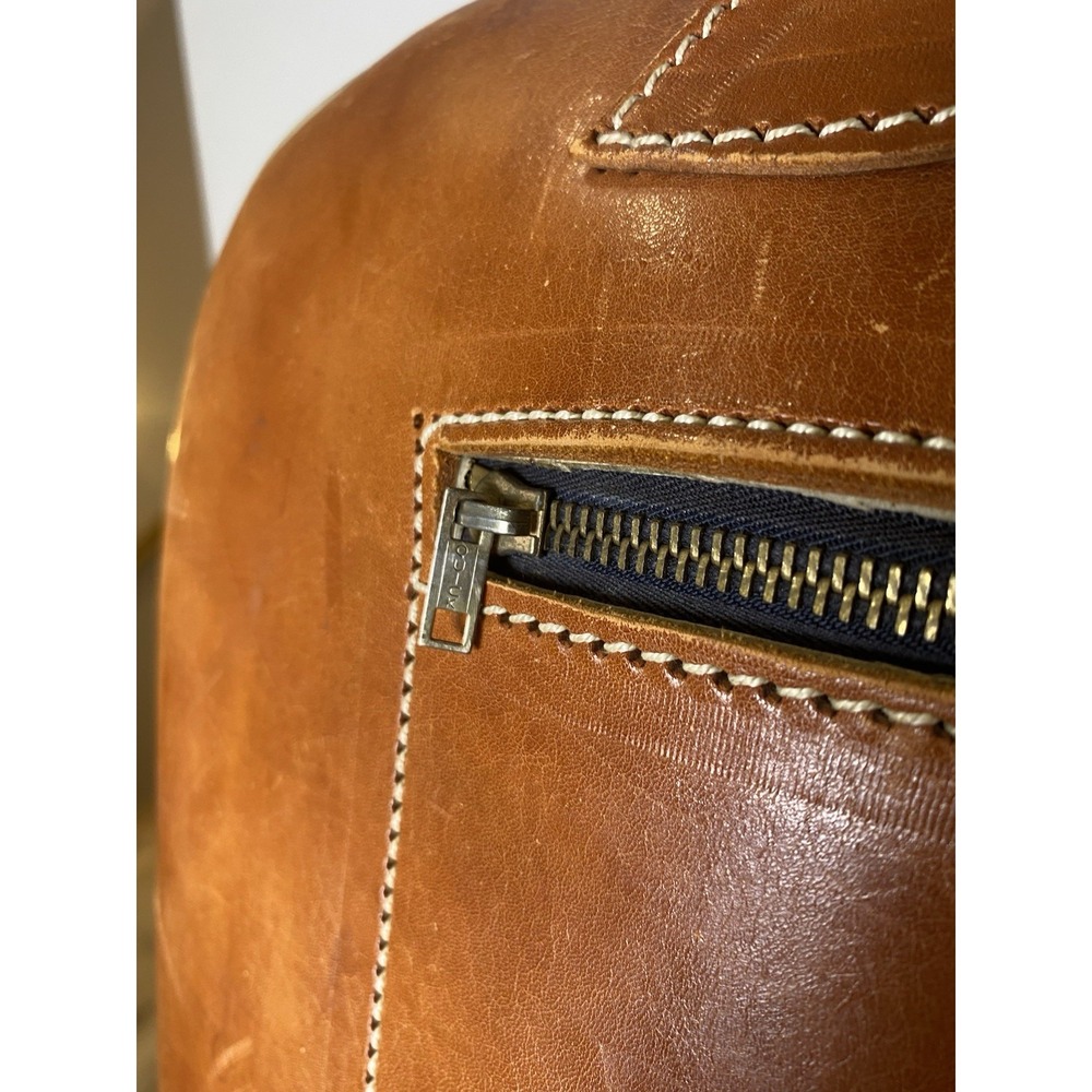 Vintage 70's Tan Leather Duffel Bag Weekend Travel Carry On Luggage Brown Pocket - Picture 6 of 14
